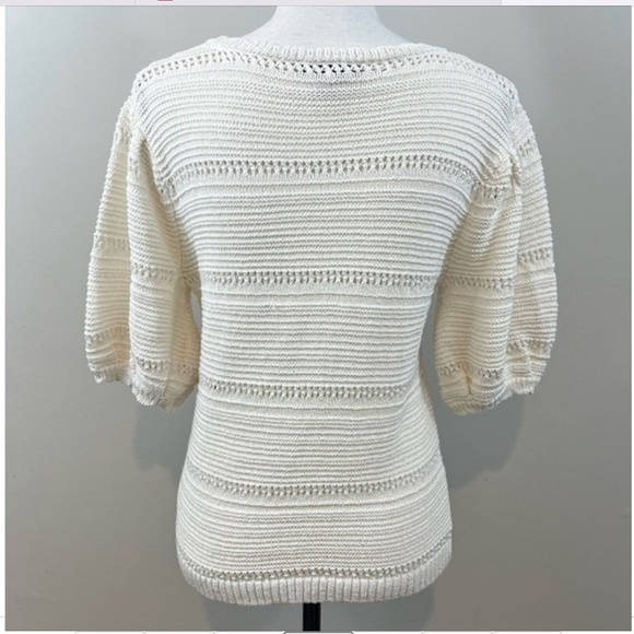 HOUSE OF HARLOW Pointelle Knit Puff-Sleeve Sweater NWOT/sz: S - Picture 10 of 12